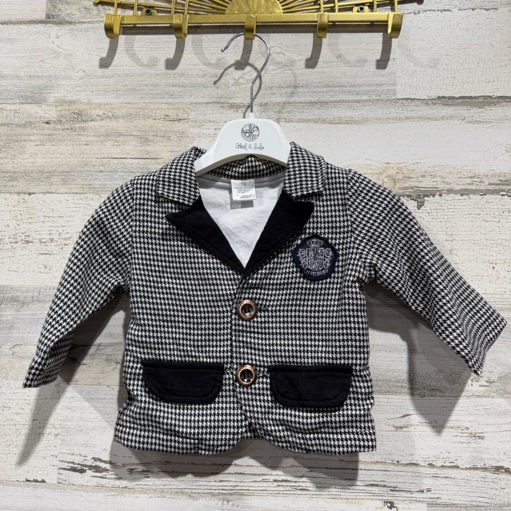 Little Baby Blazer Boys 6M (70) Black White Houndstooth Preppy Dark Academia EUC